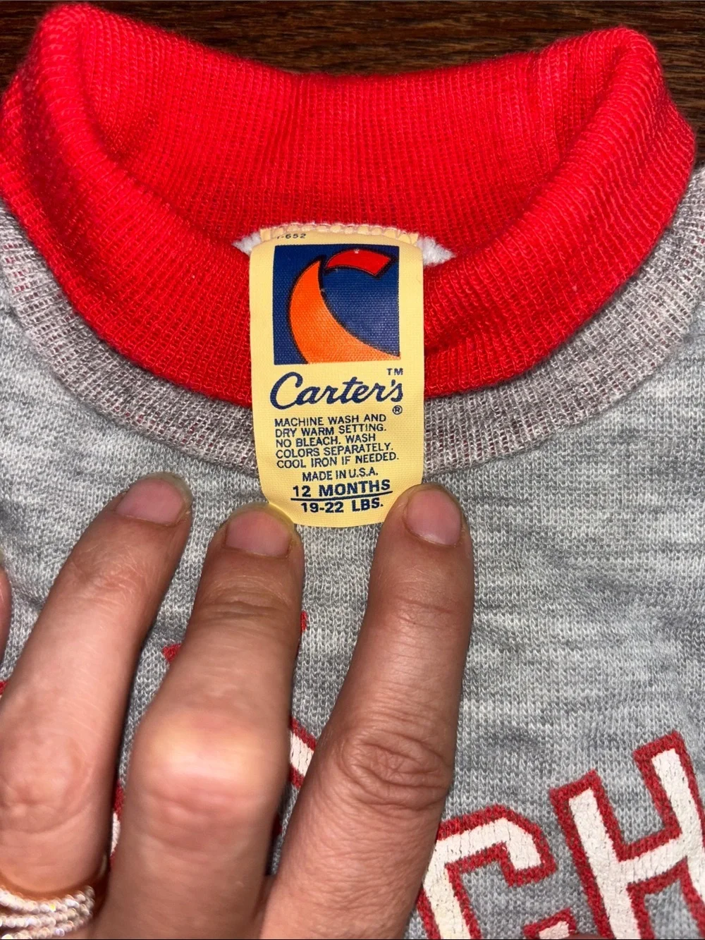 Vintage Carter's 1970’s Gray & Red “O.K. Coach” Sweatshirt 12 months